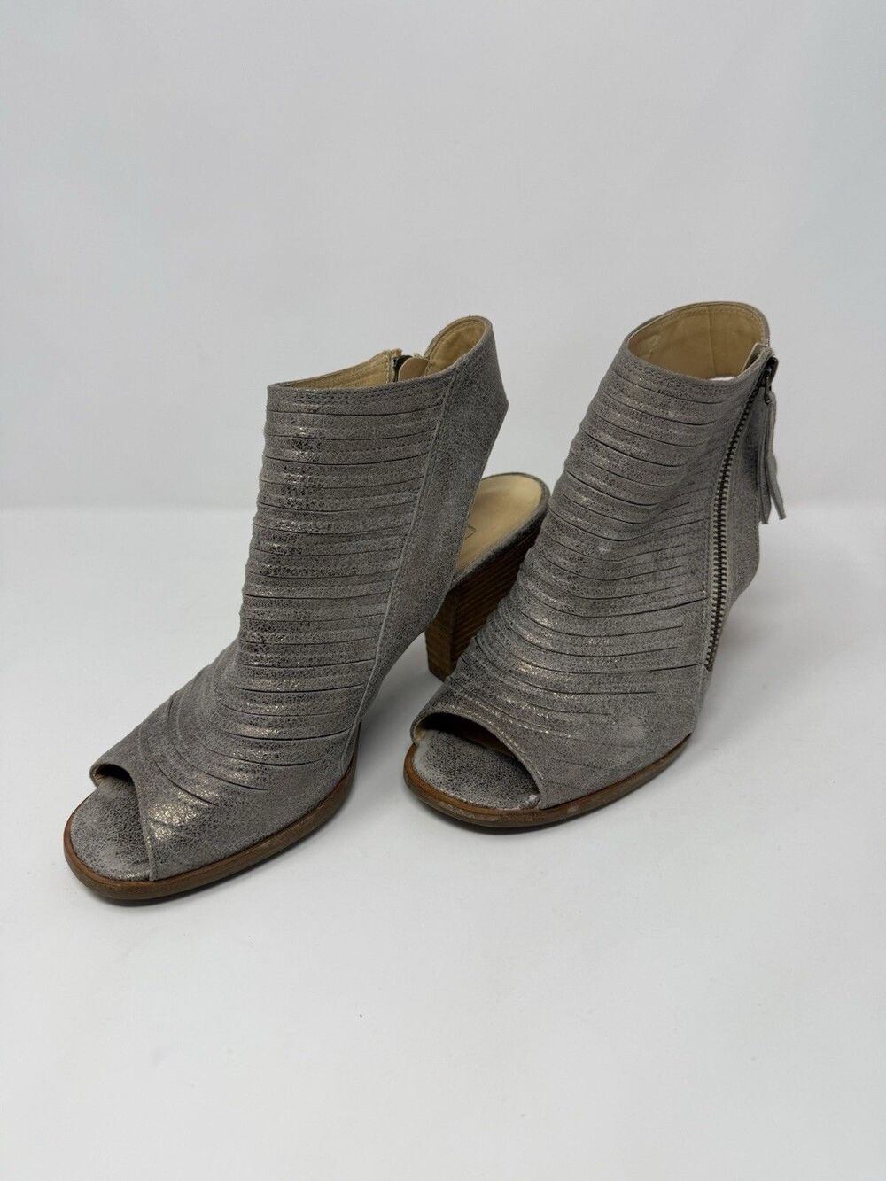 Paul Green Cayanne Peep Toe Block Heel Booties Sandal UK 5.5 US 8 Smoke Metallic